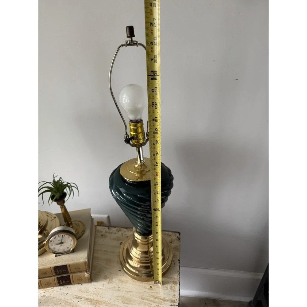 Pair‎ Of MCM Green/gold Lamps With New Linen Shades